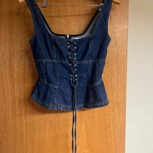 Reformation Kasey Musgraves Dark Blue Lace-Up Denim Corset